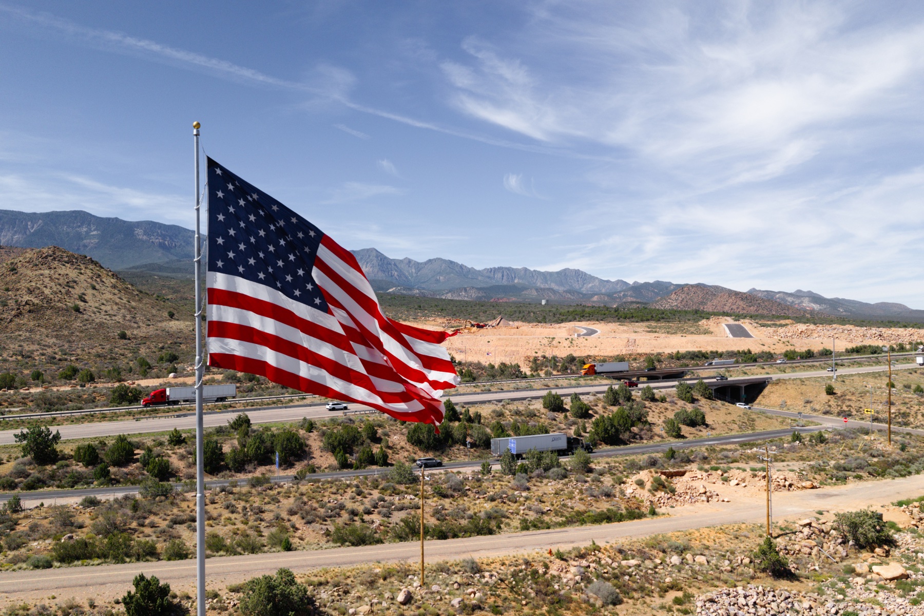 American flag over the interstate, Utah